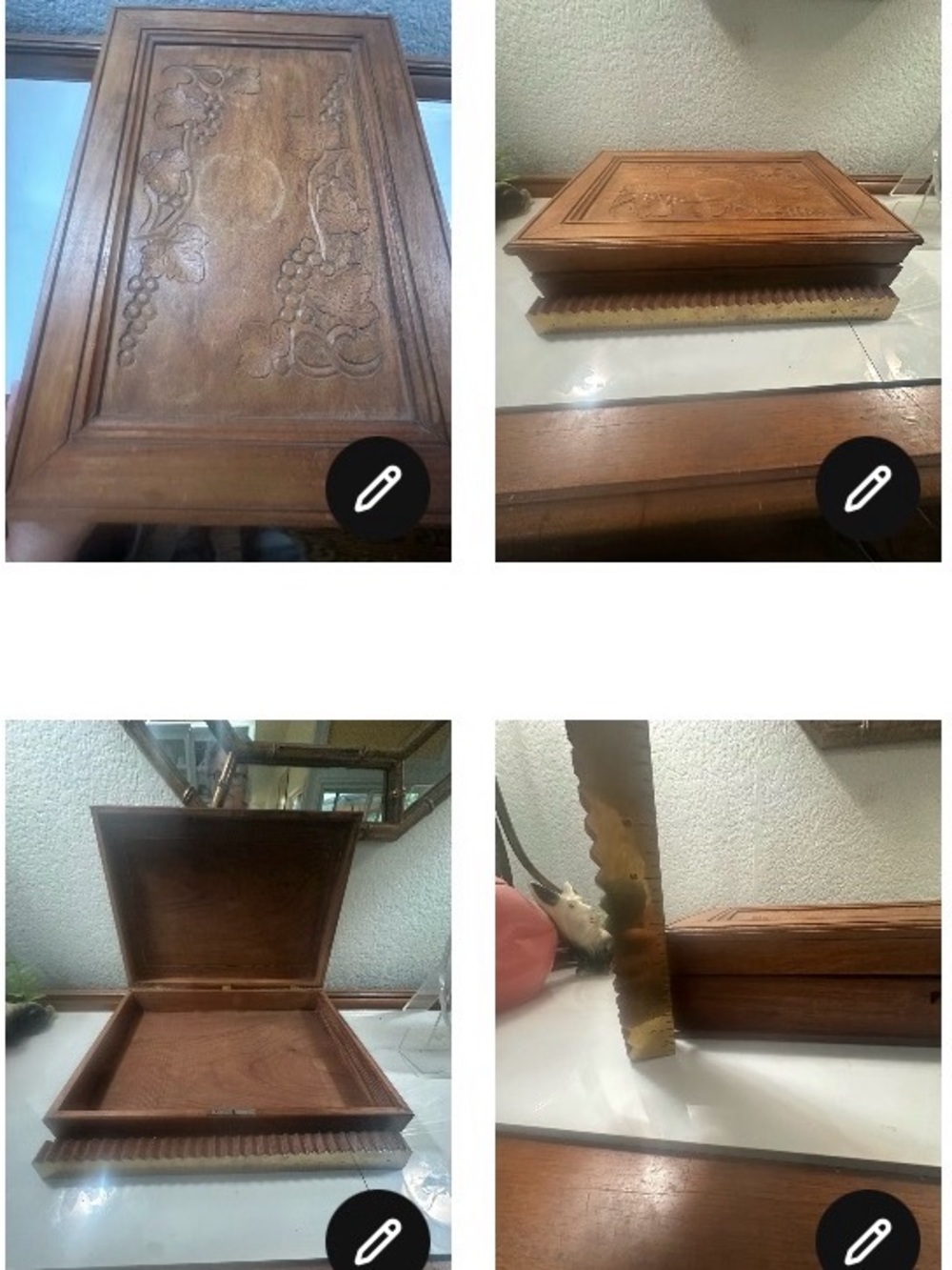 Large Carved wooden grapes and leaves Keepsake box looks like oak hinged lid